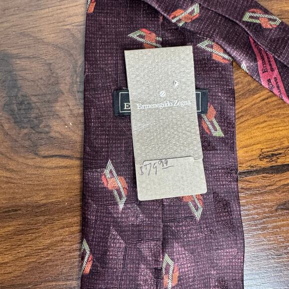 Ermenegildo Zegna Tie Mens 100% Silk Geometric Neck Tie Multicolor Maroon Career - Picture 5 of 6